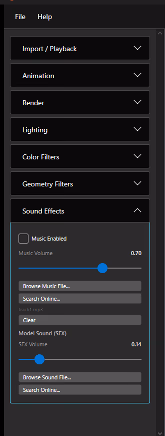 Sound effects tab