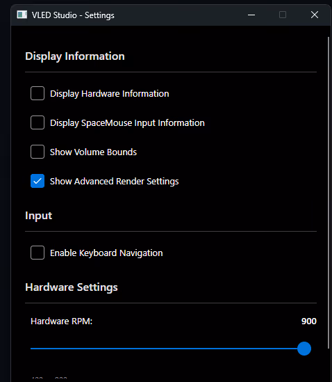 Settings window