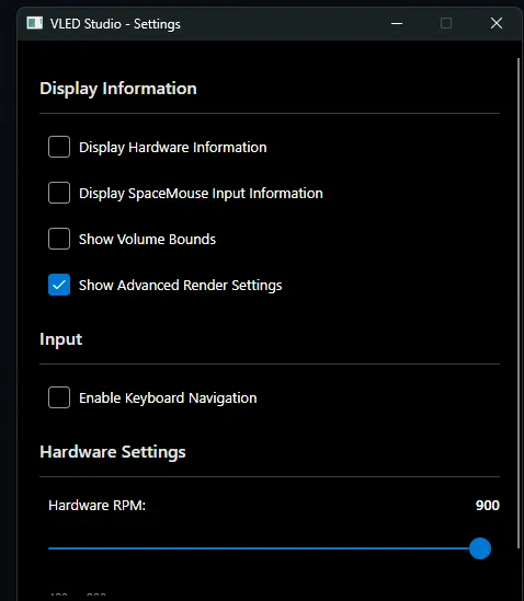 Settings window